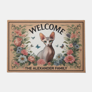 Personalisierte Sphynx-Katze Floral Chic Willkomme Fußmatte