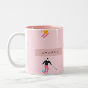 Personalisierte Spielende Pastell-Skifahrer Retro Zweifarbige Tasse