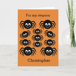 Personalisierte Spinne Frohes Halloween Stiefsohn Karte