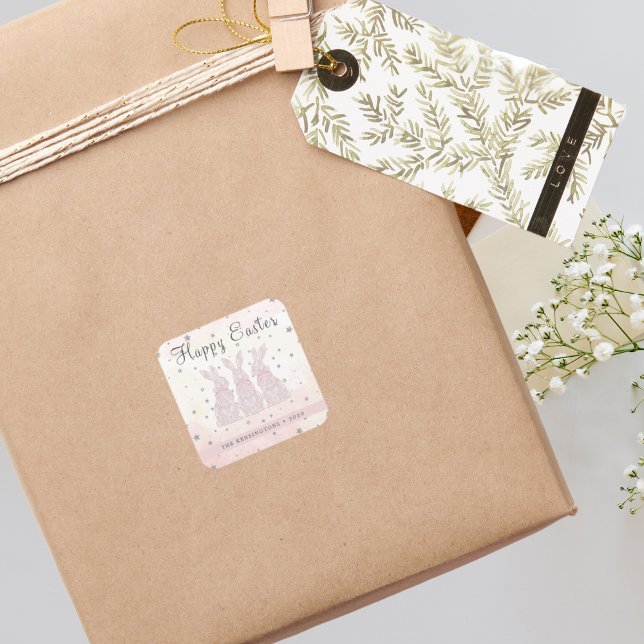 Personalisierte Spitzen-Bunny-Osterkleber Quadratischer Aufkleber (Personalized Lace Bunny Easter Stickers)