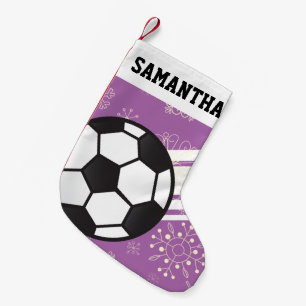 Personalisierte Sportsstreifen Fußballball Lila Kleiner Weihnachtsstrumpf