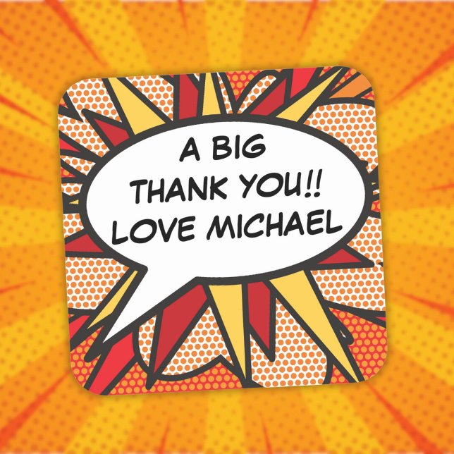 Personalisierte Sprechblase Spaß Modernes Comic Bu Quadratischer Aufkleber (Personalized Speech Bubble Fun Modern Comic Book Square Sticker)