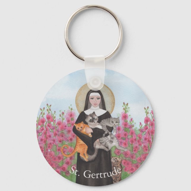 Personalisierte St Gertrude Schutzpatron von Cats  Schlüsselanhänger (Vorderseite)