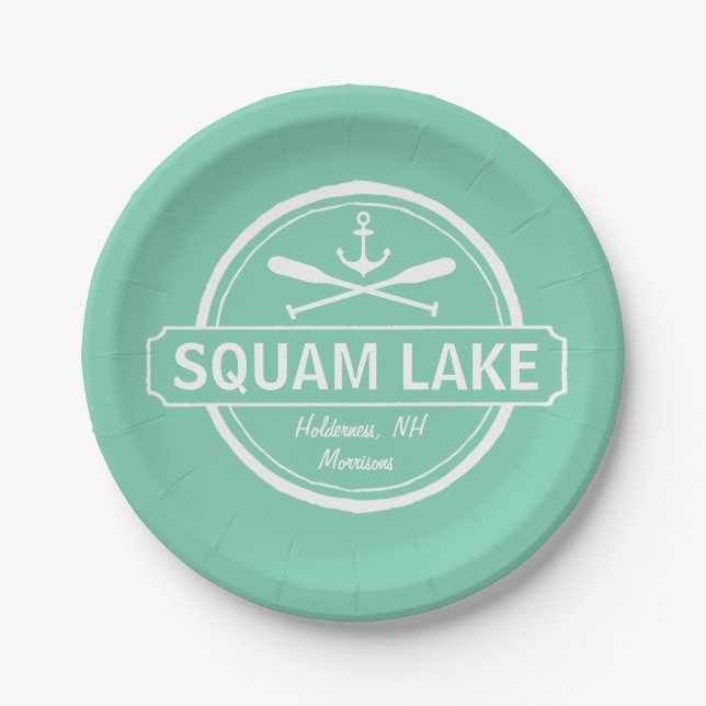 Personalisierte Stadt, Name und Anker des Squam Pappteller (Vorderseite)