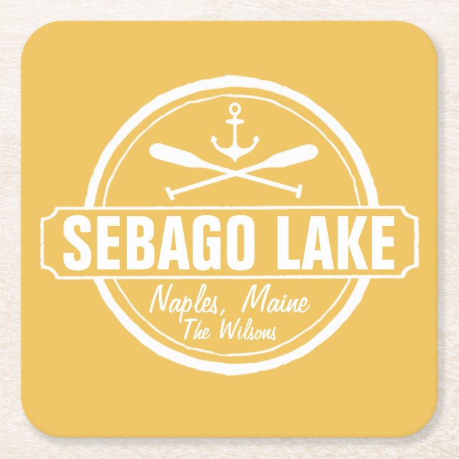 PERSONALISIERTE STADT UND NAME SEBAGO SEE-MAINES RECHTECKIGER PAPPUNTERSETZER (Vorderseite)