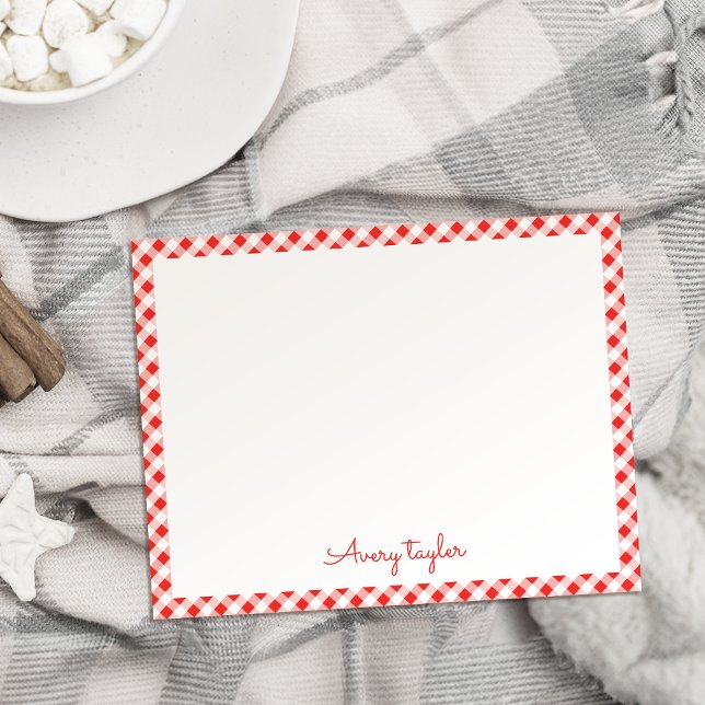 Personalisierte Stationierung aus Rotgingham Mitteilungskarte (Red gingham pattern personalized Stationery Note Card)