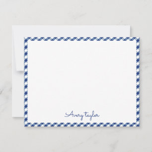 personalisierte Stationierung von Navy Blue Gingha Mitteilungskarte