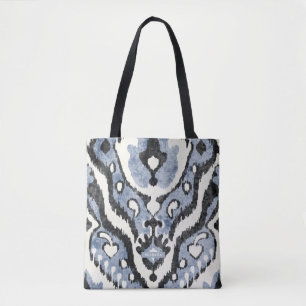 Personalisierte staubblaue Ikat Pattern Bridesmaid Tasche
