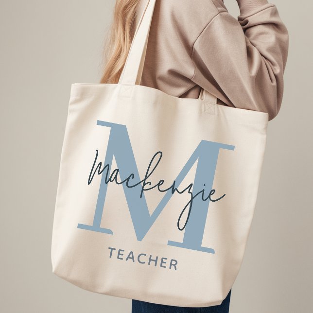 Personalisierte staubblaue Tüte als Geschenk für L Tragetasche (Personalized Tote Bag for Couples Anniversary Gift, Teachers, Students, Employees or Coworkers)