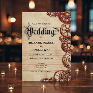 Personalisierte Steampunk-Zahnräder-Hochzeitseinla Einladung