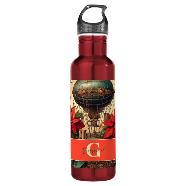 Personalisierte Steampunkfluggesellschaft mit Poin Edelstahlflasche (Vorderseite)