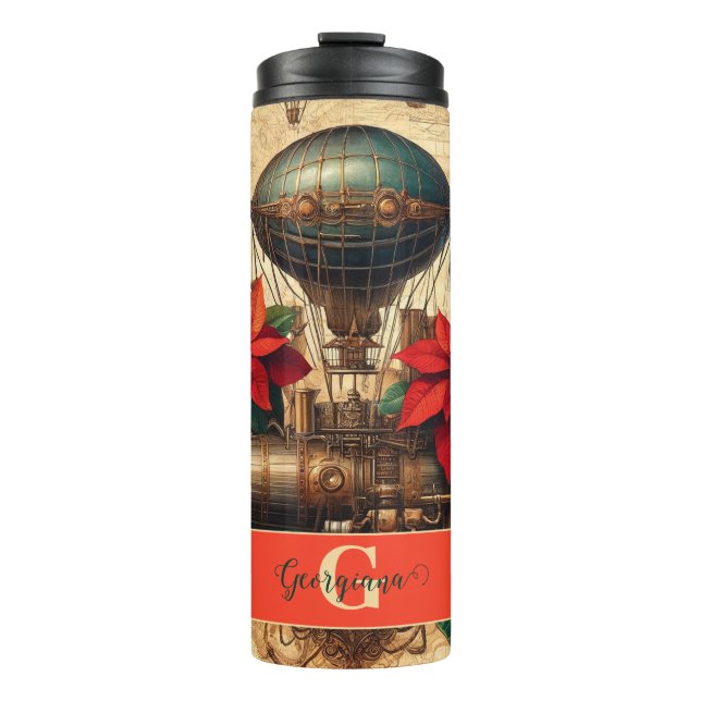 Personalisierte Steampunkfluggesellschaft mit Poin Thermosbecher (Vorderseite)