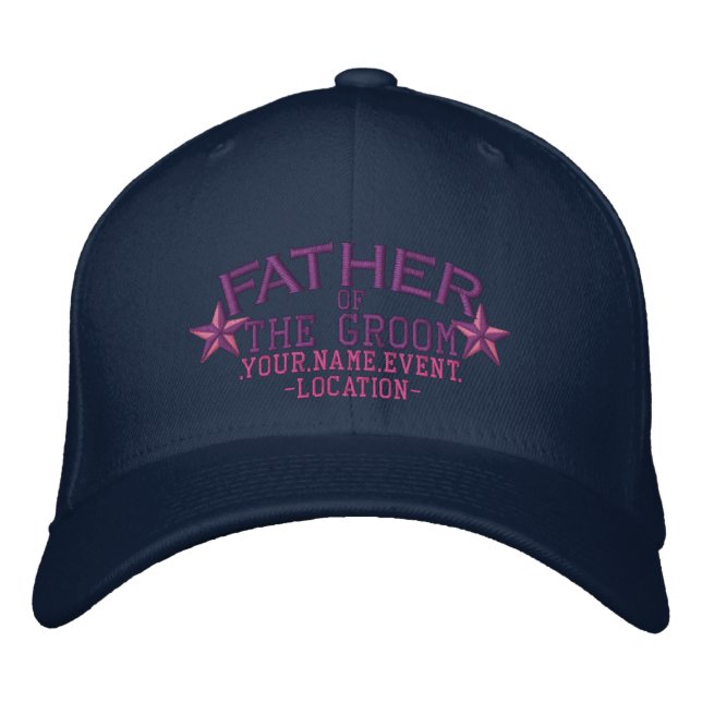 Personalisierte Sterne Vater des Grooms in Rosa Bestickte Baseballkappe (Vorderseite)