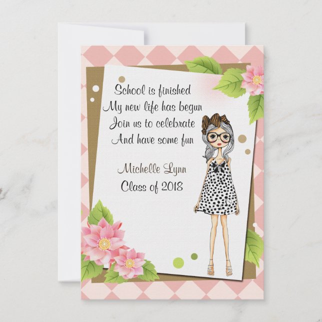 Personalisierte Stilftige Girl Graduation Einladun Einladung (Vorderseite)