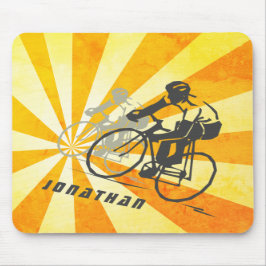Personalisierte Straßenradfahrer und Retro Sunburs Mousepad