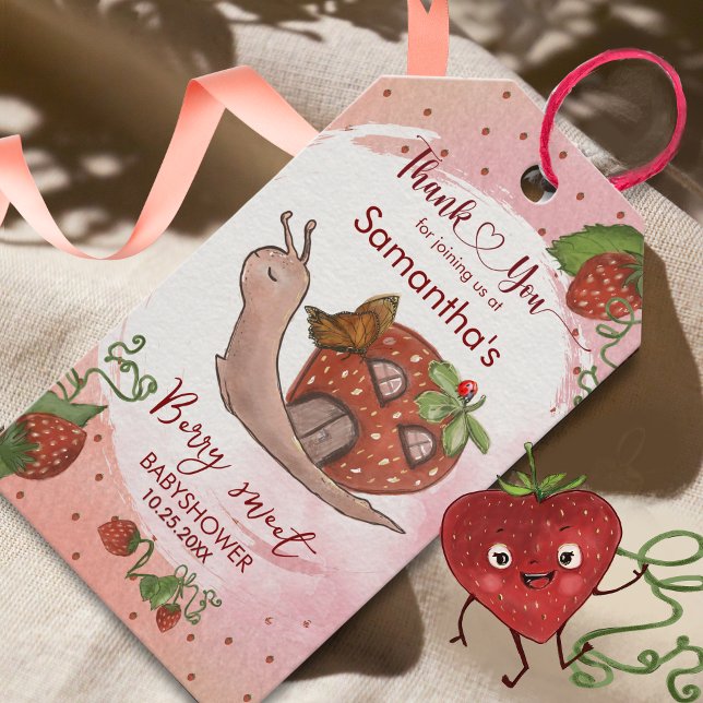 Personalisierte Strawberry Snail Baby Showmarke Geschenkanhänger (Personalized Strawberry Snail Baby Shower Gift Tag)