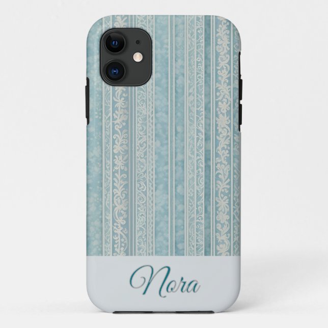 Personalisierte Streifen aus dunkelblau und creme Case-Mate iPhone Hülle (Rückseite)