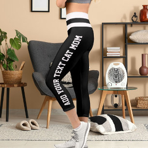 Personalisierte Streifen Schwarz-weiße Mama von Ha Capri Leggings