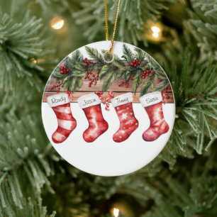 Personalisierte Strümpfe Familie 4 Weihnachten Keramik Ornament