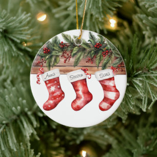 Personalisierte Strümpfe Familie von 3 Weihnachten Keramik Ornament