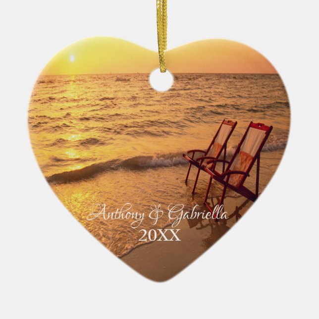 Personalisierte Sunsetting Strand-Verzierung Keramik Ornament (Vorne)