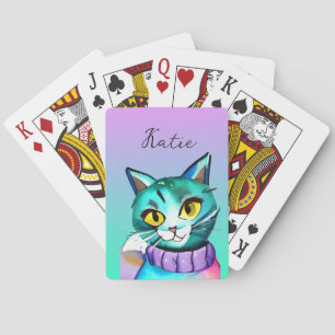 Personalisierte süße blaue Kitty-Katze Spielkarten