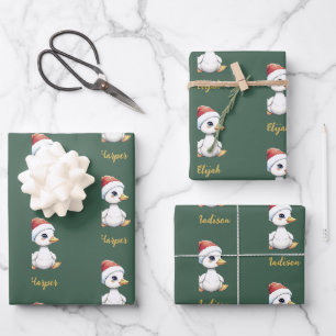 Personalisierte süße festliche Weihnachtsgans Ente Geschenkpapier Set