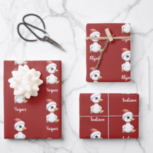 Personalisierte süße festliche Weihnachtsgans Ente Geschenkpapier Set