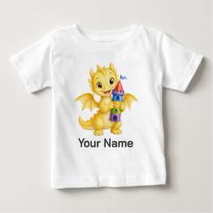 Personalisierte süße gelbe Babydrachen-Burgbaustei Baby T-shirt