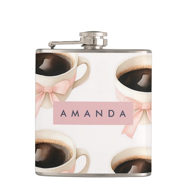 Personalisierte Süße Kaffeetasse Coquette-Muster Flachmann (Vorderseite)