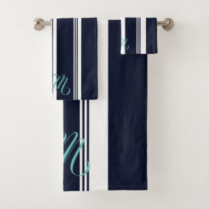 Personalisierte süße kursiv geschriebene navyblau  badhandtuch set