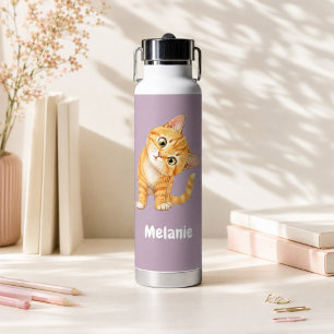 Personalisierte süße orange Katze Mauve Kinder Was Trinkflasche