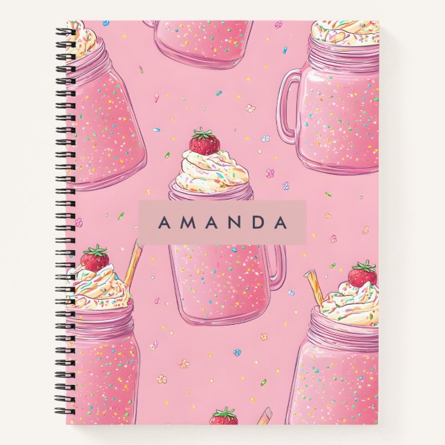 Personalisierte Süße Rosa Milchshake Streusel Notizbuch (Vorderseite)