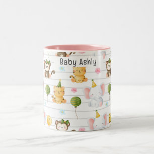 Personalisierte süße Safari-Tiere Kinder Name  Zweifarbige Tasse