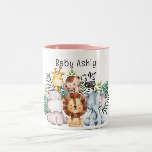 Personalisierte süße Safari-Tiere Kinder Name  Zweifarbige Tasse