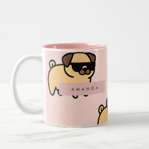 Personalisierte Süße Sonnenbrille Mops Muster Zweifarbige Tasse