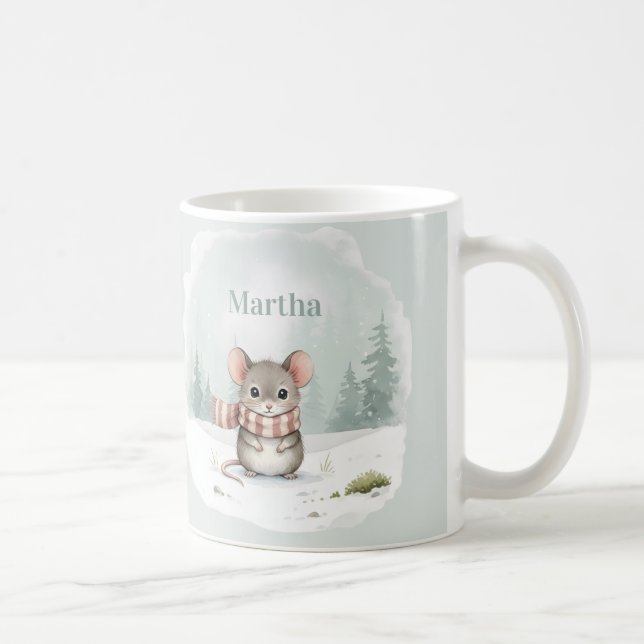 Personalisierte süße Wasserfarbe-Maus Winter  Kaffeetasse (Rechts)