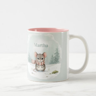 Personalisierte süße Wasserfarbe-Maus Winter Zweifarbige Tasse