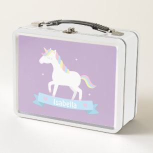Personalisierte süße weiße Einhorn-Mädchen Metall Brotdose