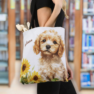 Personalisierte Süße Welpen Sonnenblumen Tasche