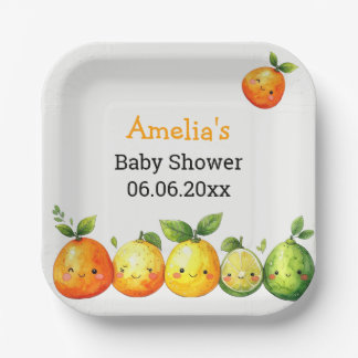 Personalisierte süße Zitrusfrucht-Baby-Party  Pappteller