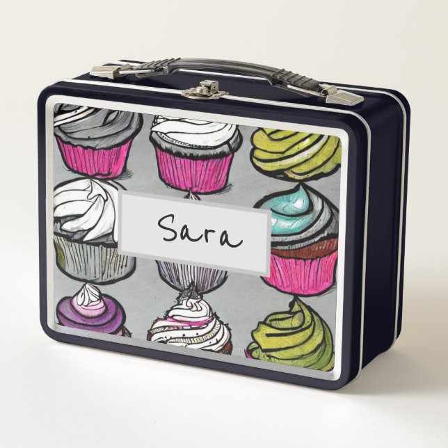 Personalisierte Süßigkeiten N' Leckereien Cupcake  Metall Brotdose (Vorderseite)