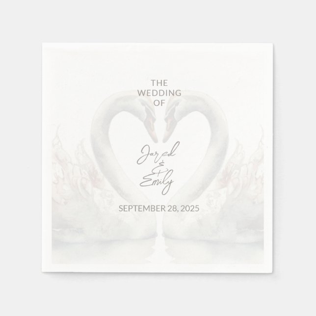 Personalisierte Swan Wedding Paper Napkins Serviette (Vorderseite)