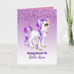 Personalisierte Sweet 16 Schöne Einhorn Geburtstag Karte