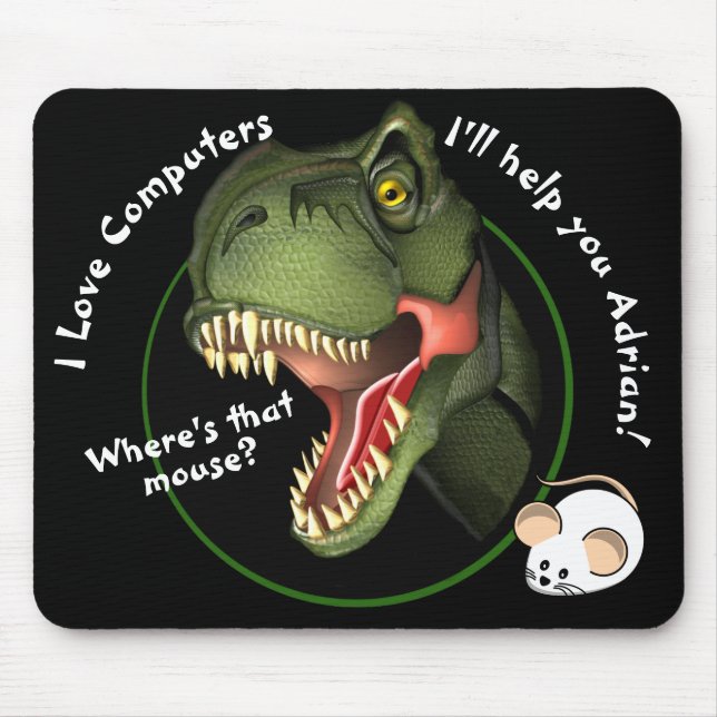 Personalisierte T-Rex Dinosaurier und Kleine Maus Mousepad (Vorne)