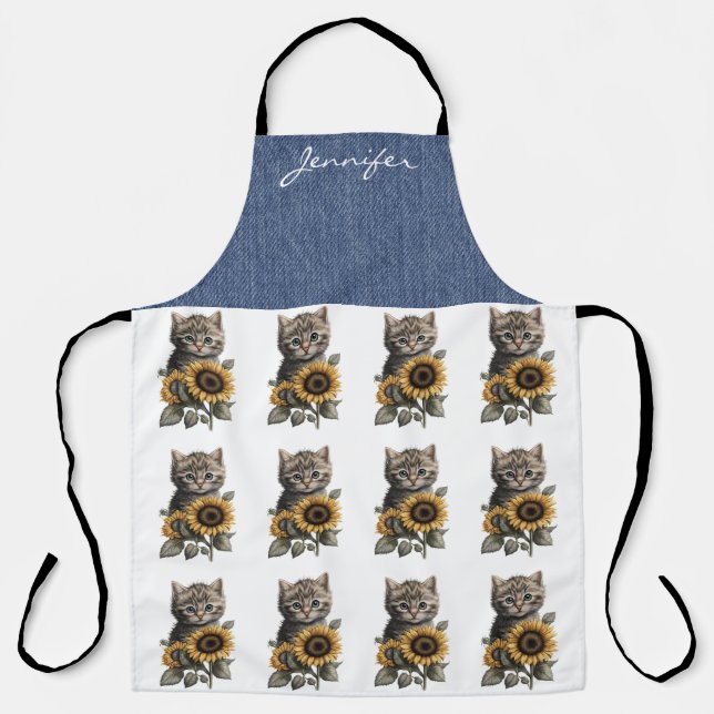 Personalisierte Tabby Cat-Blume All-over-Print-Sch Schürze (Vorderseite)