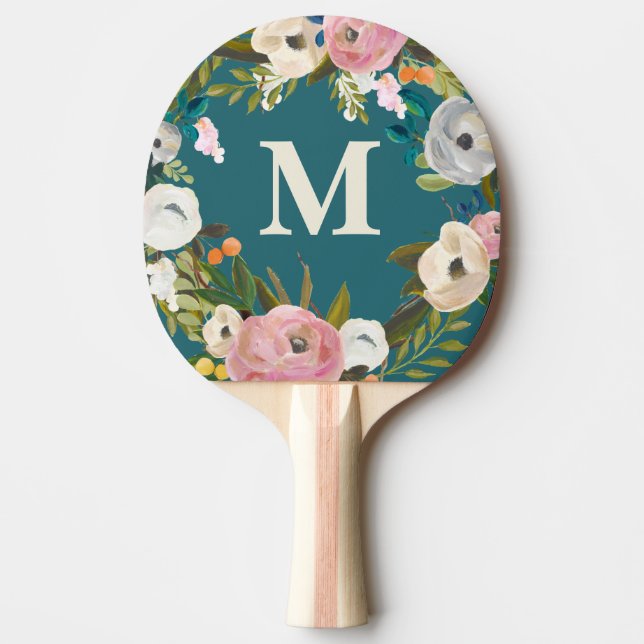 Personalisierte Tabelle mit gestrichenen Floral Tischtennis Schläger (Vorderseite)