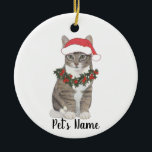 Personalisierte Tablettenkatze (grau) Keramik Ornament<br><div class="desc">Machen Sie die schöne Liste in diesem Jahr mit einem Ornament Ihrer Lieblings-Tabby Katze Elf!</div>