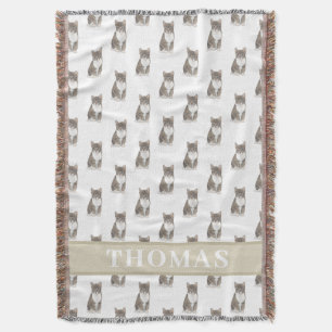 Personalisierte Tablettenkatze (grau) Tan & White Decke