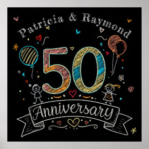 Personalisierte Tafel-Doodles zum 50. Jubiläum Poster